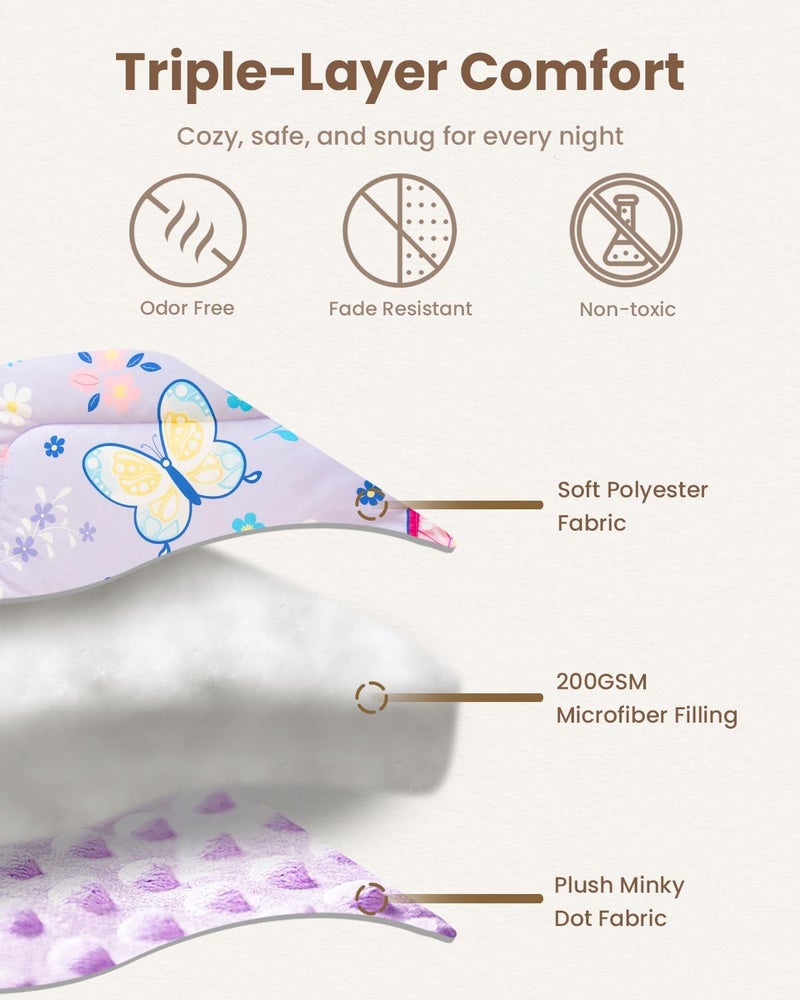 TinyPalsa Butterfly Toddler Bedding Set, 4-Piece Comforter Set for Girls and Boys, Breathable Crib Bedding Includes Ultra-Soft Plush Minky Comforter, Flat and Fitted Sheets, and Reversible Pillowcase - Image 4